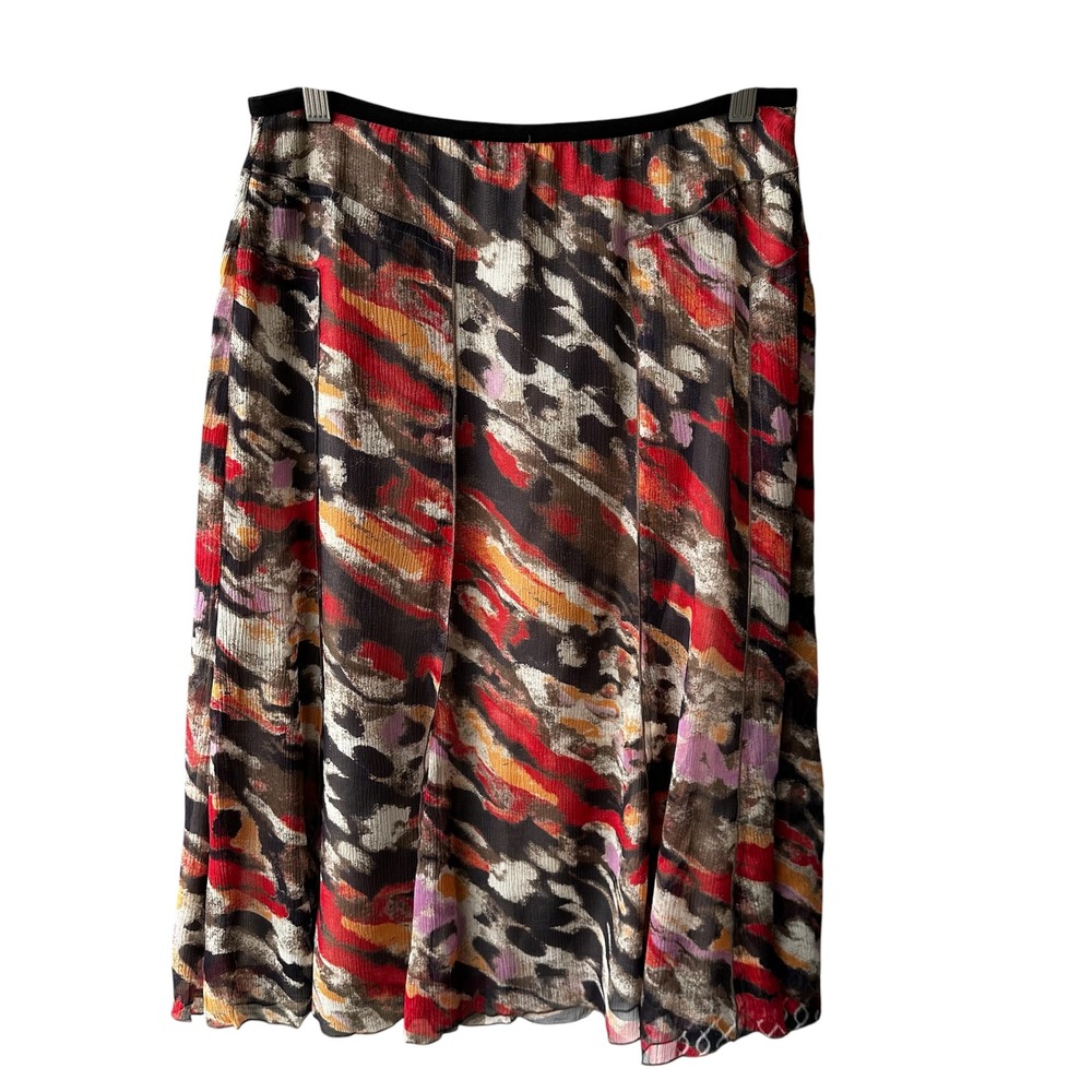 Nic + Zoe Skirt Silk Abstract Brushstroke Midi Multicolor Preppy Formal Size 8
